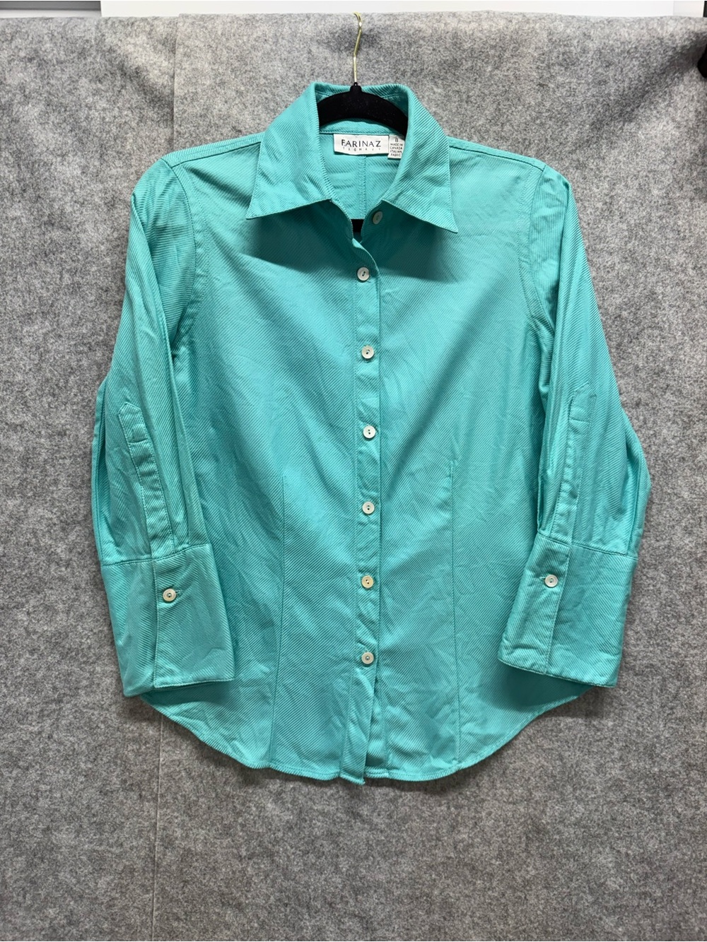 Farinaz Taghavi Vintage Teal Button-Down Shirt Classic Collar - Womens 8